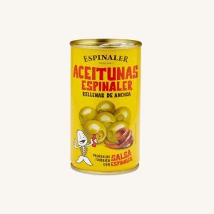 Espinaler Olives stuffed with anchovies, from Barcelona, drained weight 150 gr, can 350 gr
