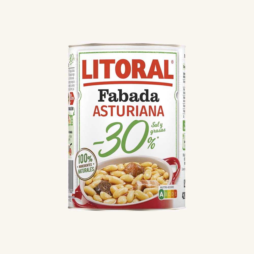 Litoral Low fat and salt Fabada Asturiana (bean and sausages stew), traditional cooked dish, medium can 420g