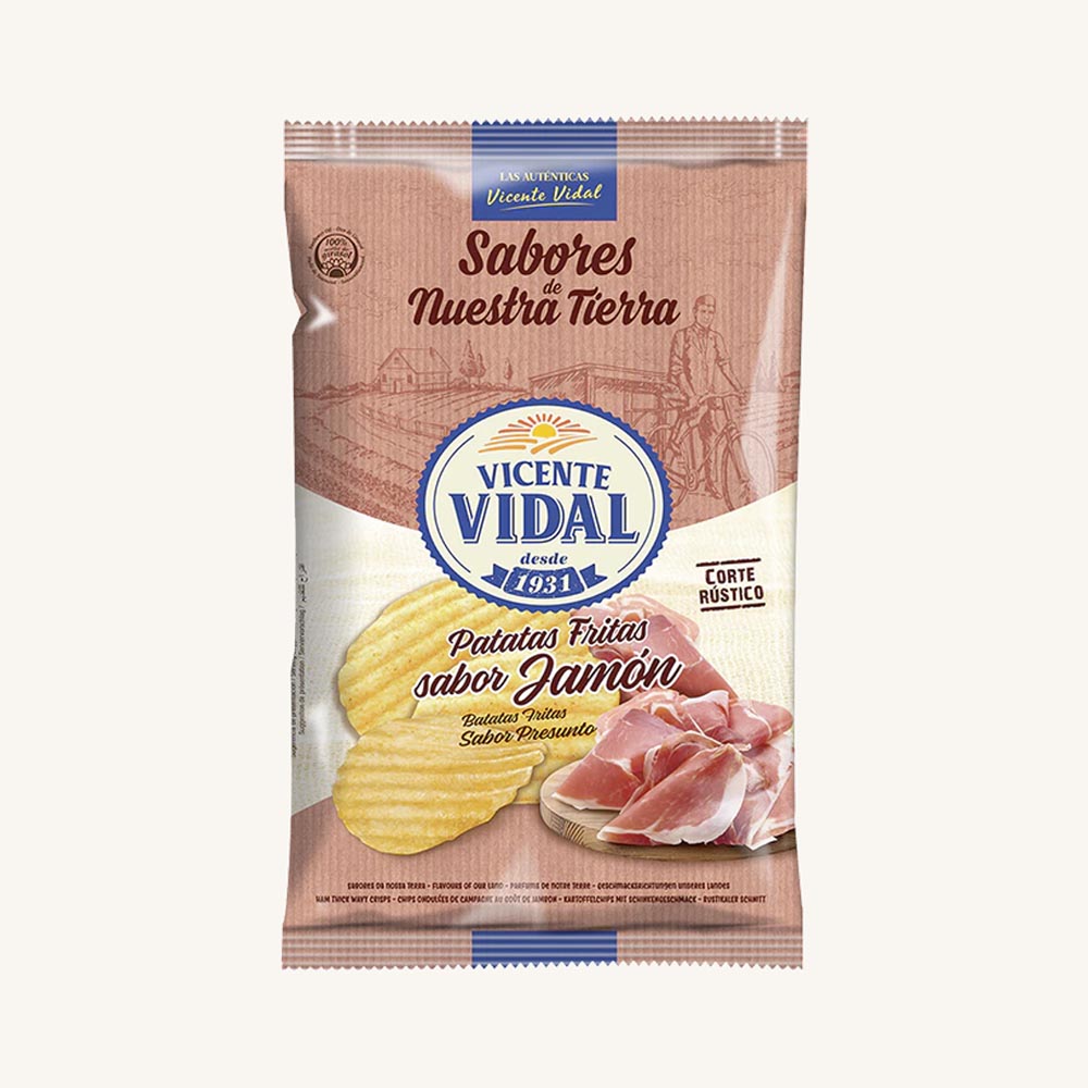 Vicente Vidal Ham flavoured potato crisps - chips (patatas fritas sabor jamón), bag 130 g