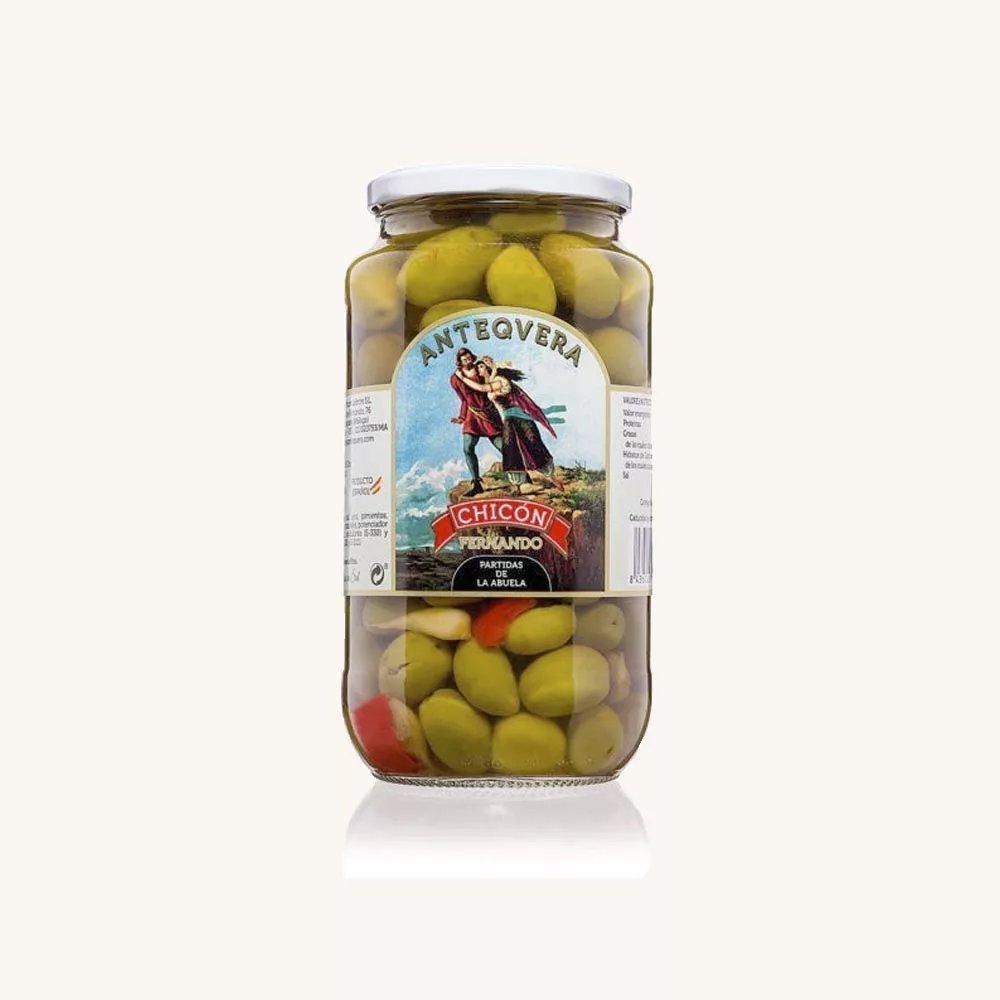 Chicón Partida de la Abuela seasoned green split olives, from Antequera - Malaga, jar 900g