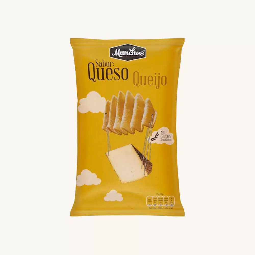 Munchos Cheese flavored wavy potato chips (patatas sabor queso curado), bag 130g