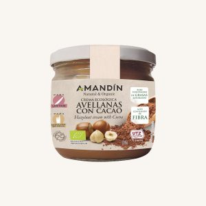 Amandín natural and organic hazelnut cream with cocoa (crema ecológica de avellanas con cacao), jar 330g
