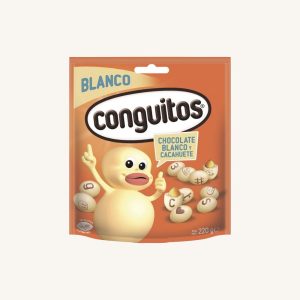 Conguitos Blanco - white chocolate-covered peanuts (cacahuetes recubiertos de chocolate blanco), medium bag