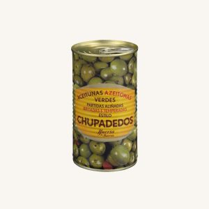 Huerta de Barros Chupadedos style seasoned split olives (aceitunas partidas estilo Chupadedos), from Seville, can