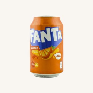 Fanta Naranja soft drink with 8% orange juice, low in calories, can 33cl